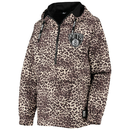 Brooklyn Nets DKNY Sport Women's Gabriella Windbreaker Half-Zip Hoodie - Leopard discount