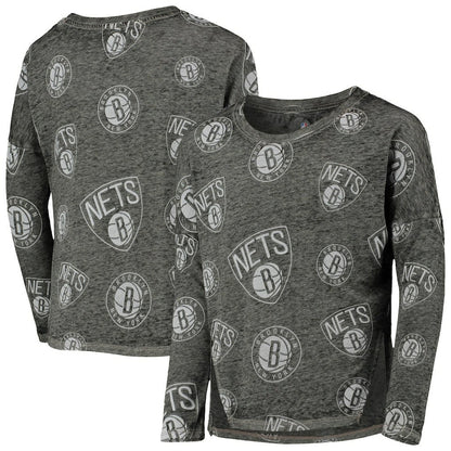 Brooklyn Nets Girls Youth Back in Action Long Sleeve T-Shirt - Heathered Black on sale