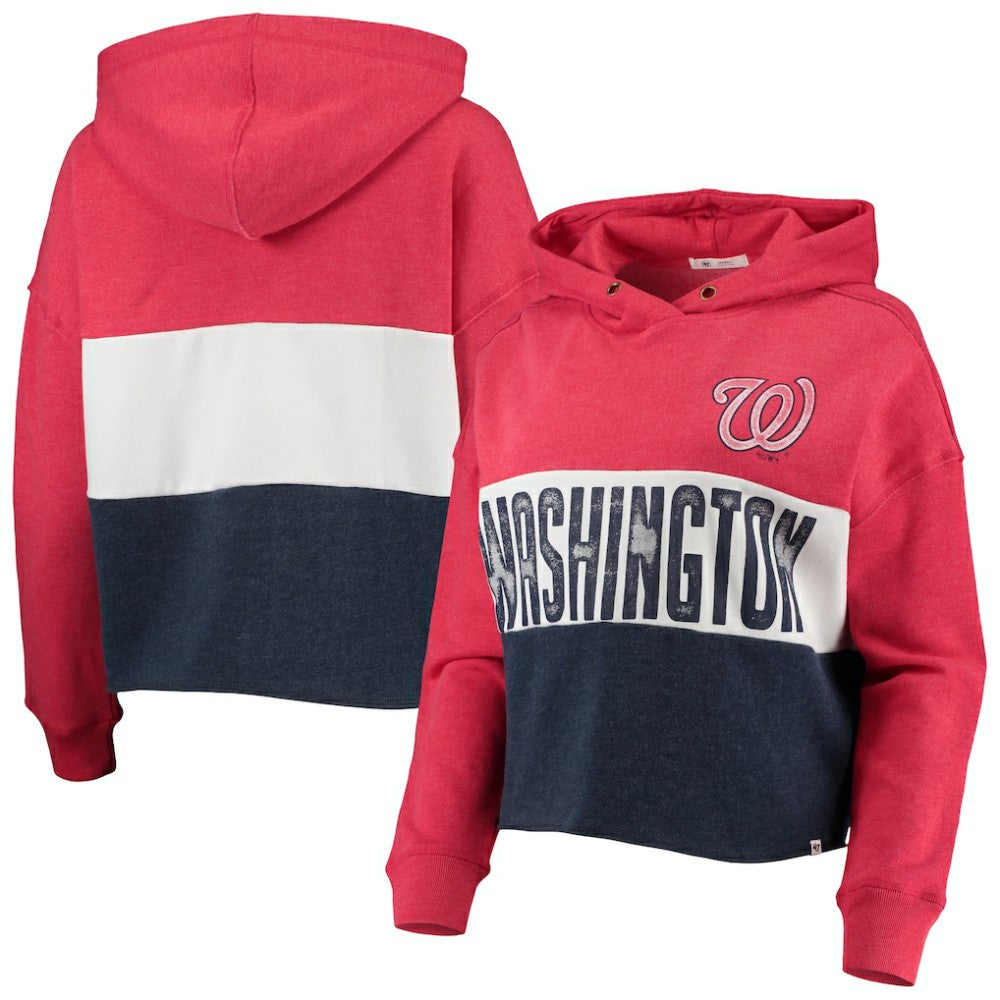 Washington Nationals Women's Lizzy Cropped Pullover Hoodie - Heathered Red/Heathered Navy | 47 brand