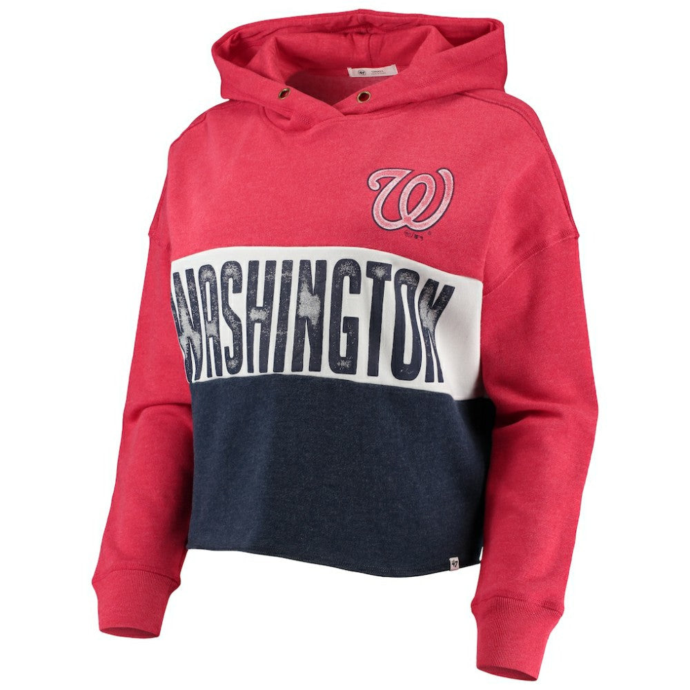 Washington Nationals Women's Lizzy Cropped Pullover Hoodie - Heathered Red/Heathered Navy | 47 brand