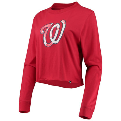 Washington Nationals Women's Baby Jersey Cropped Long Sleeve T-Shirt - Red | New Era
