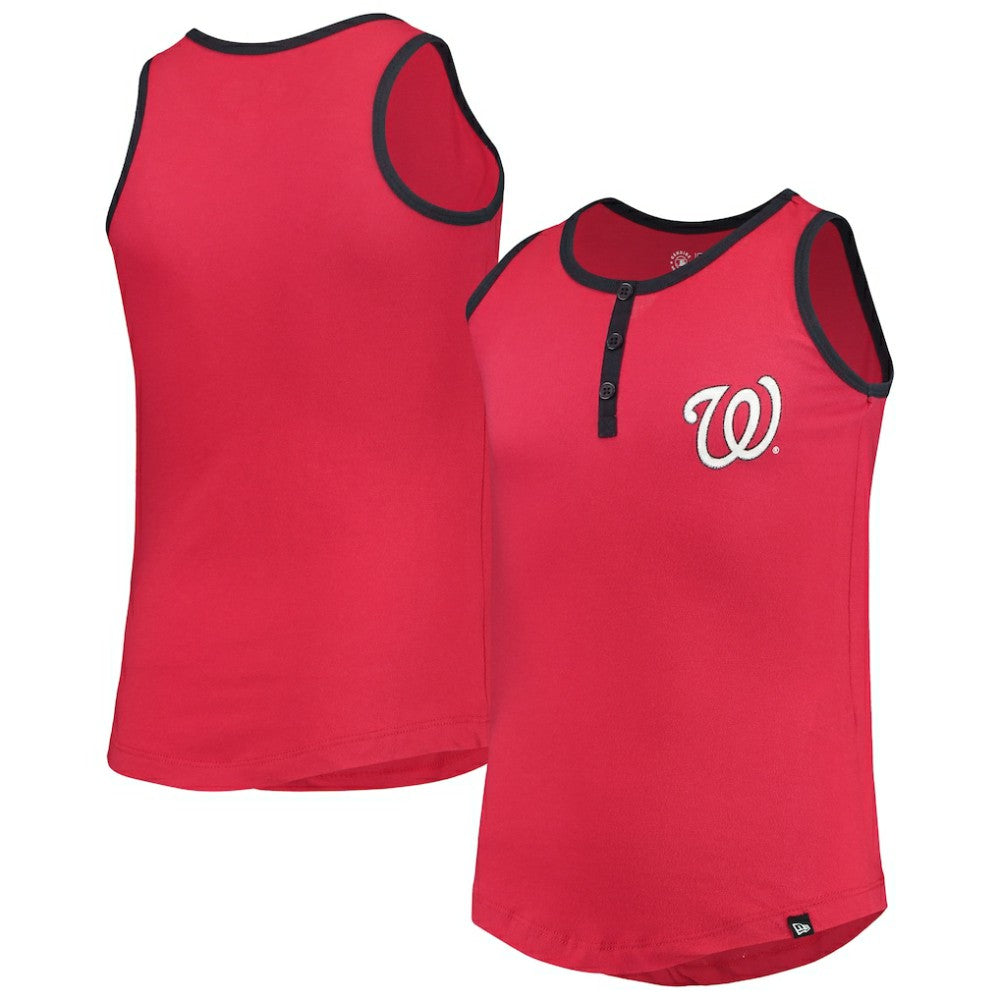 Washington Nationals Girls Youth Henley Tank Top - Red | New Era