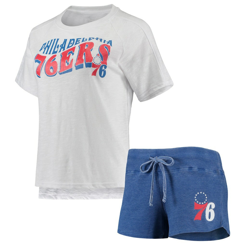 Philadelphia 76ers Concepts Sport Women's Resurgence Slub Burnout Raglan Top & Shorts Sleep Set - Royal/White cheap