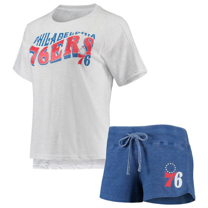 Philadelphia 76ers Concepts Sport Women's Resurgence Slub Burnout Raglan Top & Shorts Sleep Set - Royal/White cheap