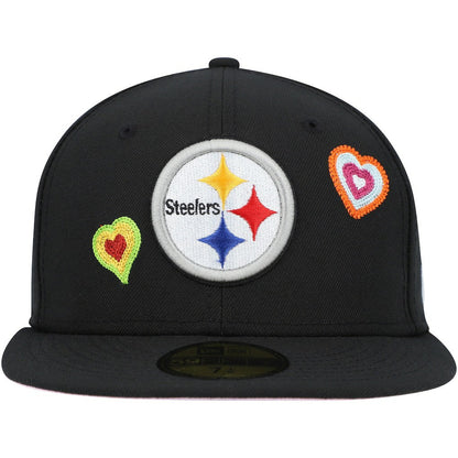 Pittsburgh Steelers New Era Chain Stitch Heart 59FIFTY Fitted Hat - Black discount