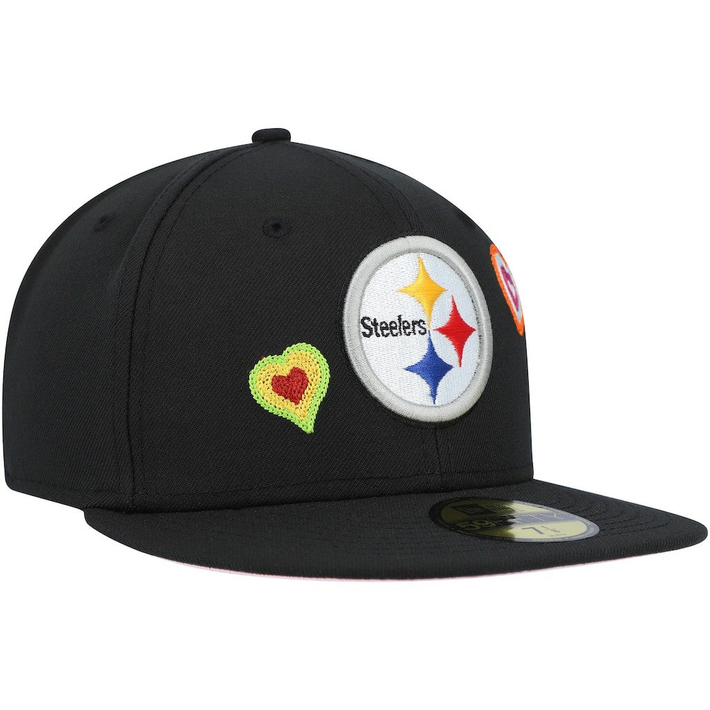 Pittsburgh Steelers New Era Chain Stitch Heart 59FIFTY Fitted Hat - Black discount