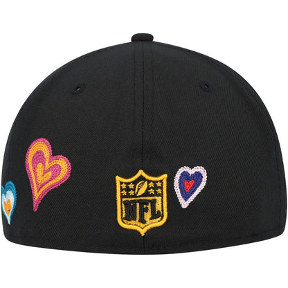 Pittsburgh Steelers New Era Chain Stitch Heart 59FIFTY Fitted Hat - Black discount