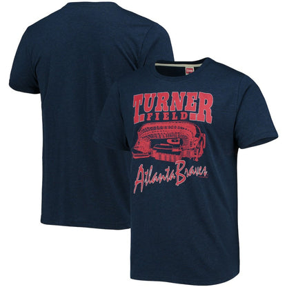 Atlanta Braves Homage Stadium Tri-Blend T-Shirt - Navy