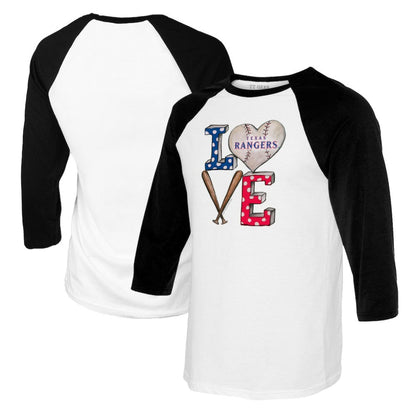 Texas Rangers Tiny Turnip Women's Baseball Love Raglan 3/4-Sleeve T-Shirt - White/Black