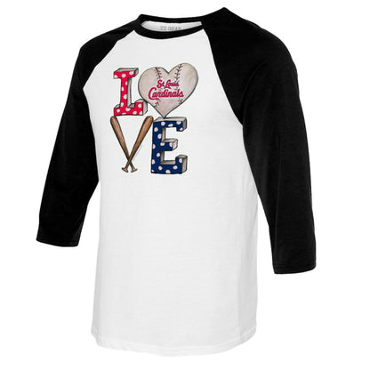 St. Louis Cardinals Tiny Turnip Women's Baseball Love Raglan 3/4-Sleeve T-Shirt - White/Black