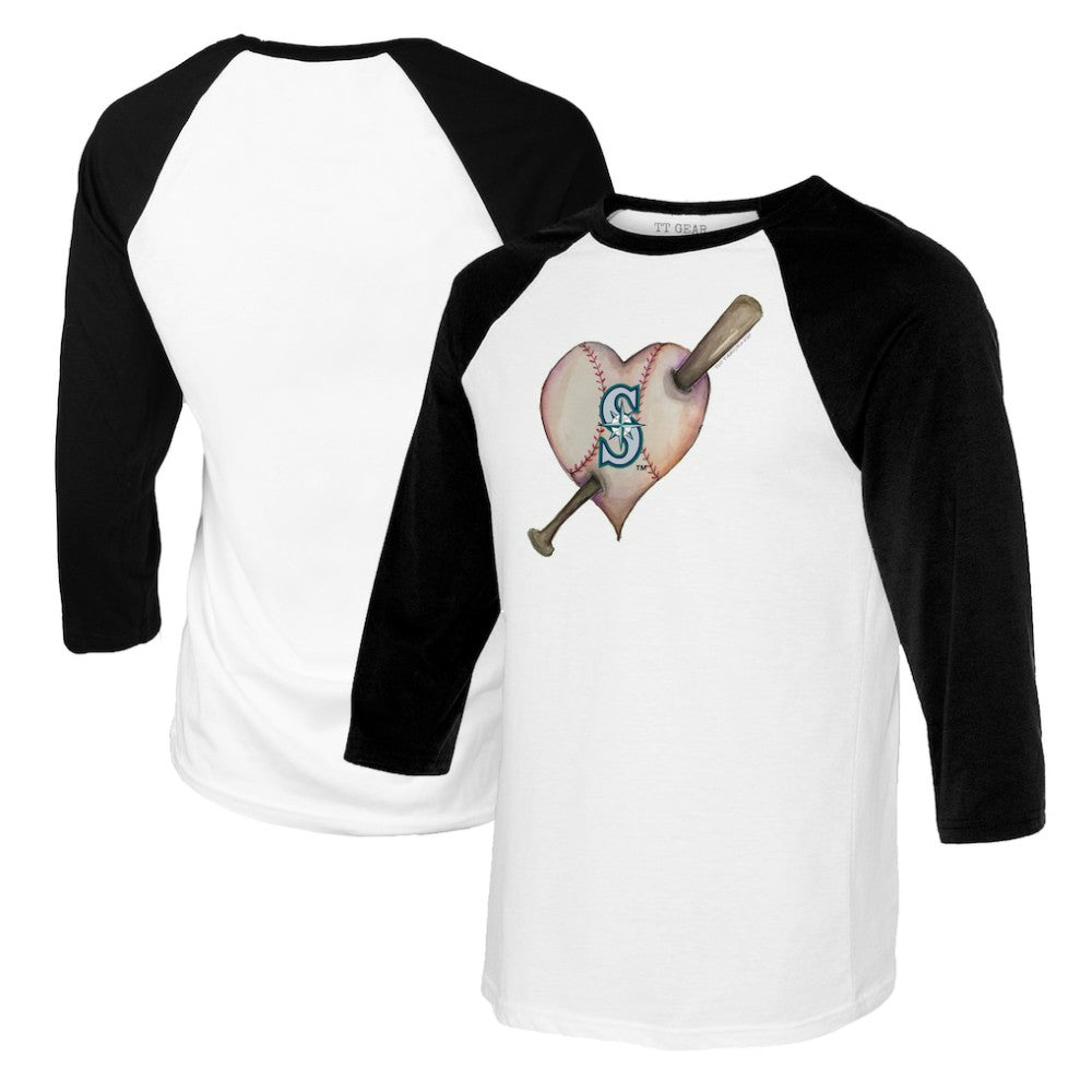 Seattle Mariners Tiny Turnip Youth Heart Bat Raglan 3/4 Sleeve T-Shirt - White/Black