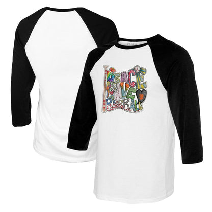 San Francisco Giants Tiny Turnip Women's Peace Love Baseball 3/4-Sleeve Raglan T-Shirt - White/Black
