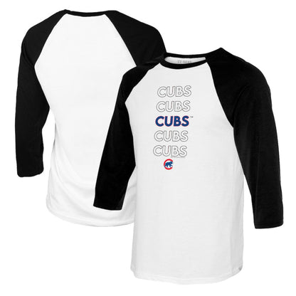 Chicago Cubs Tiny Turnip Youth Stacked Raglan 3/4 Sleeve T-Shirt - White/Black