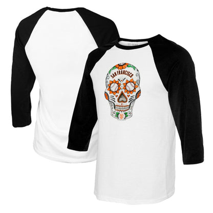 San Francisco Giants Tiny Turnip Women's Sugar Skull 3/4-Sleeve Raglan T-Shirt - White/Black