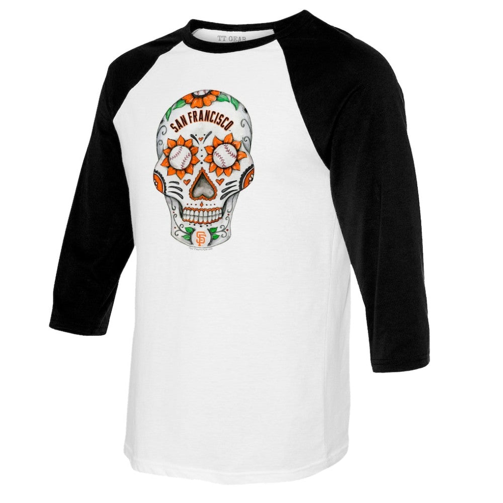 San Francisco Giants Tiny Turnip Women's Sugar Skull 3/4-Sleeve Raglan T-Shirt - White/Black