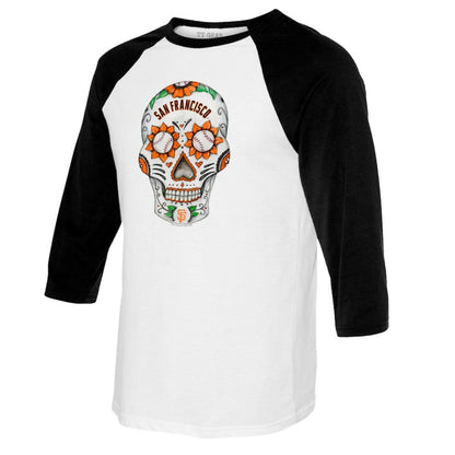San Francisco Giants Tiny Turnip Women's Sugar Skull 3/4-Sleeve Raglan T-Shirt - White/Black