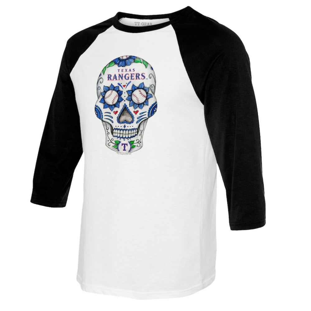 Texas Rangers Tiny Turnip Women's Sugar Skull 3/4-Sleeve Raglan T-Shirt - White/Black