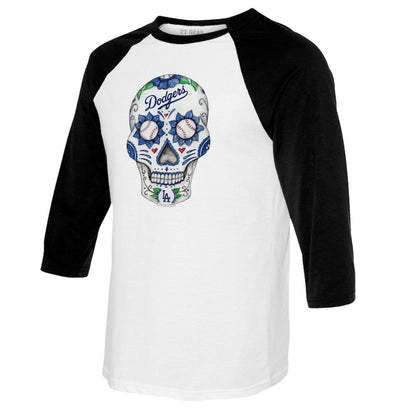 Los Angeles Dodgers Tiny Turnip Youth Sugar Skull Raglan 3/4 Sleeve T-Shirt - White/Black