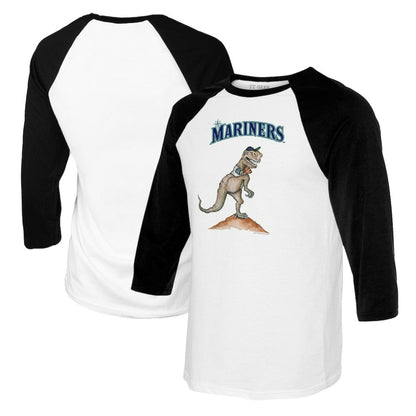 Seattle Mariners Tiny Turnip Youth TT Rex Raglan 3/4 Sleeve T-Shirt - White/Black