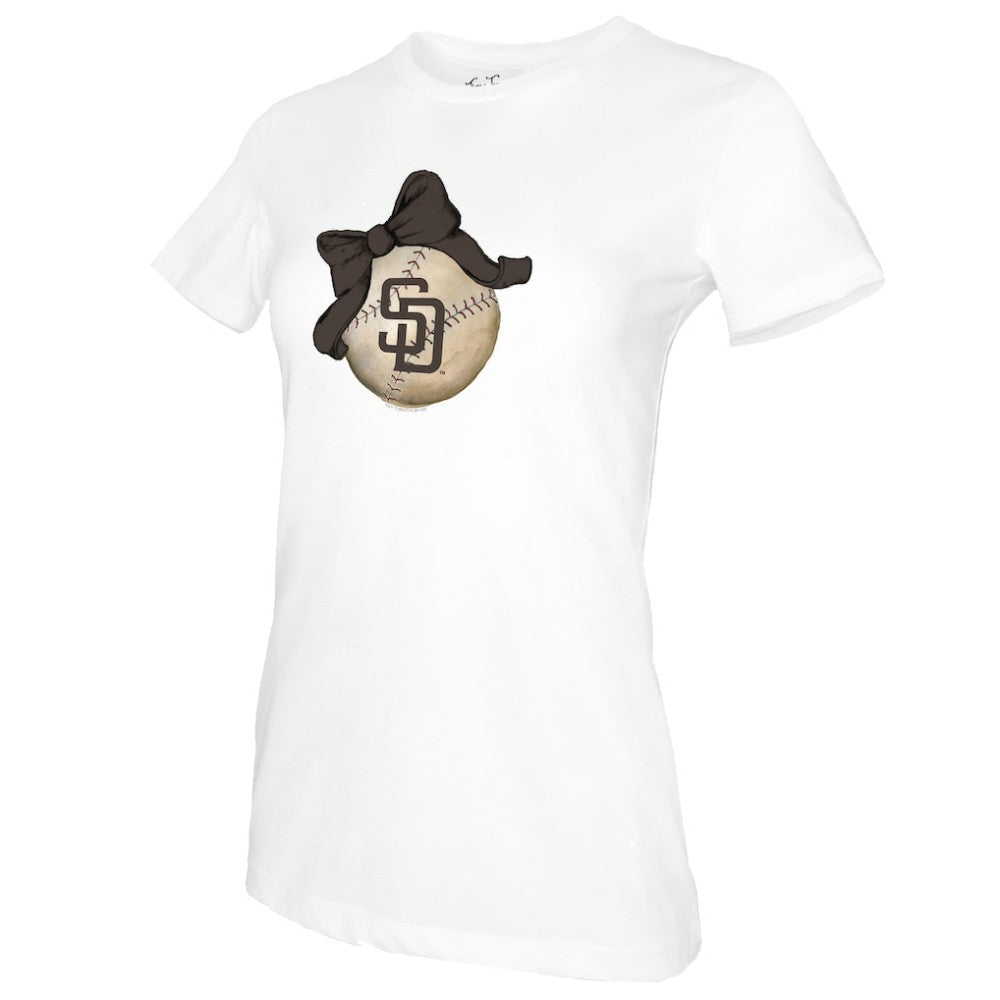 San Diego Padres Tiny Turnip Women's Baseball Bow T-Shirt - White