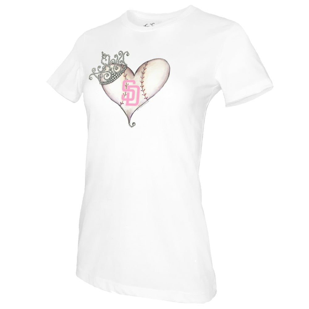 San Diego Padres Tiny Turnip Women's Baseball Tiara Heart T-Shirt - White