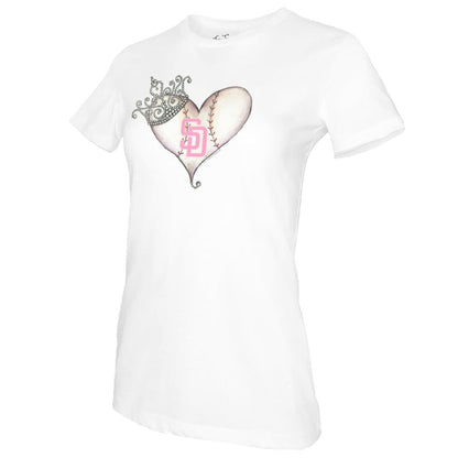 San Diego Padres Tiny Turnip Women's Baseball Tiara Heart T-Shirt - White
