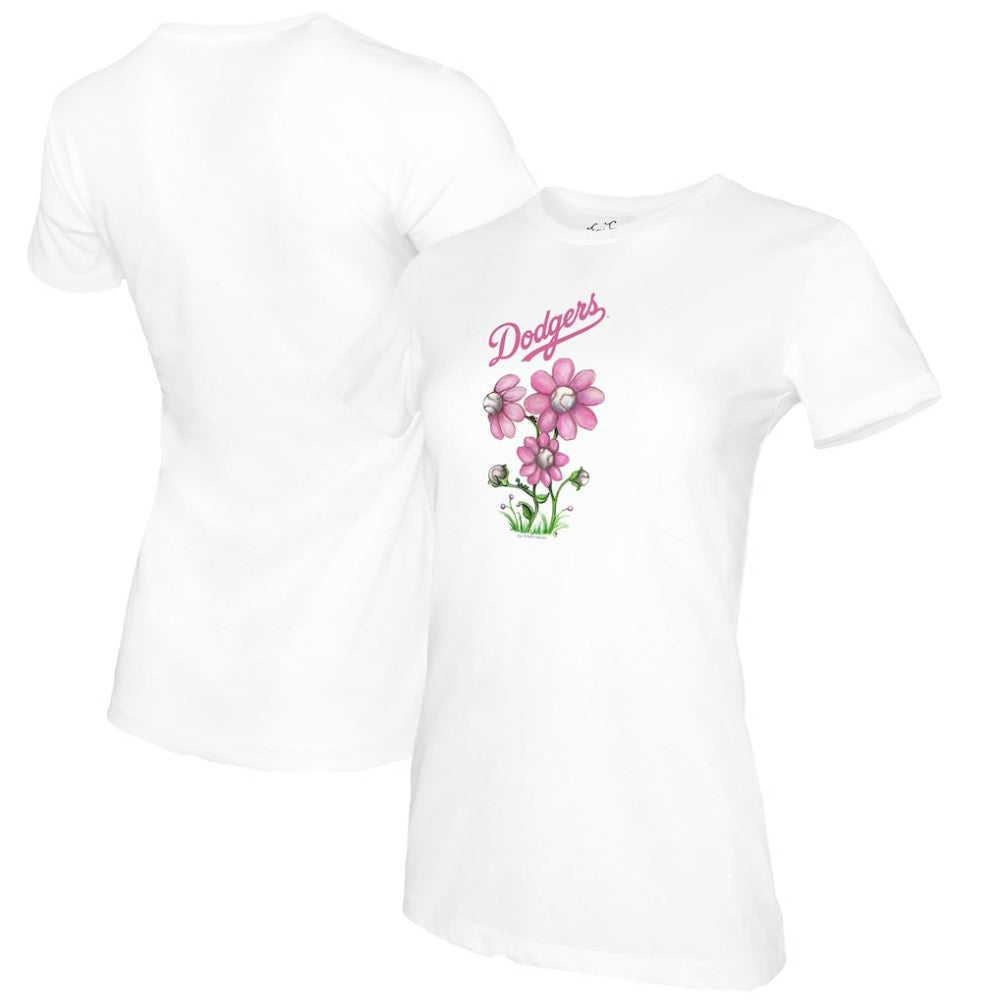 Los Angeles Dodgers Tiny Turnip Women's Blooming Baseballs T-Shirt - White