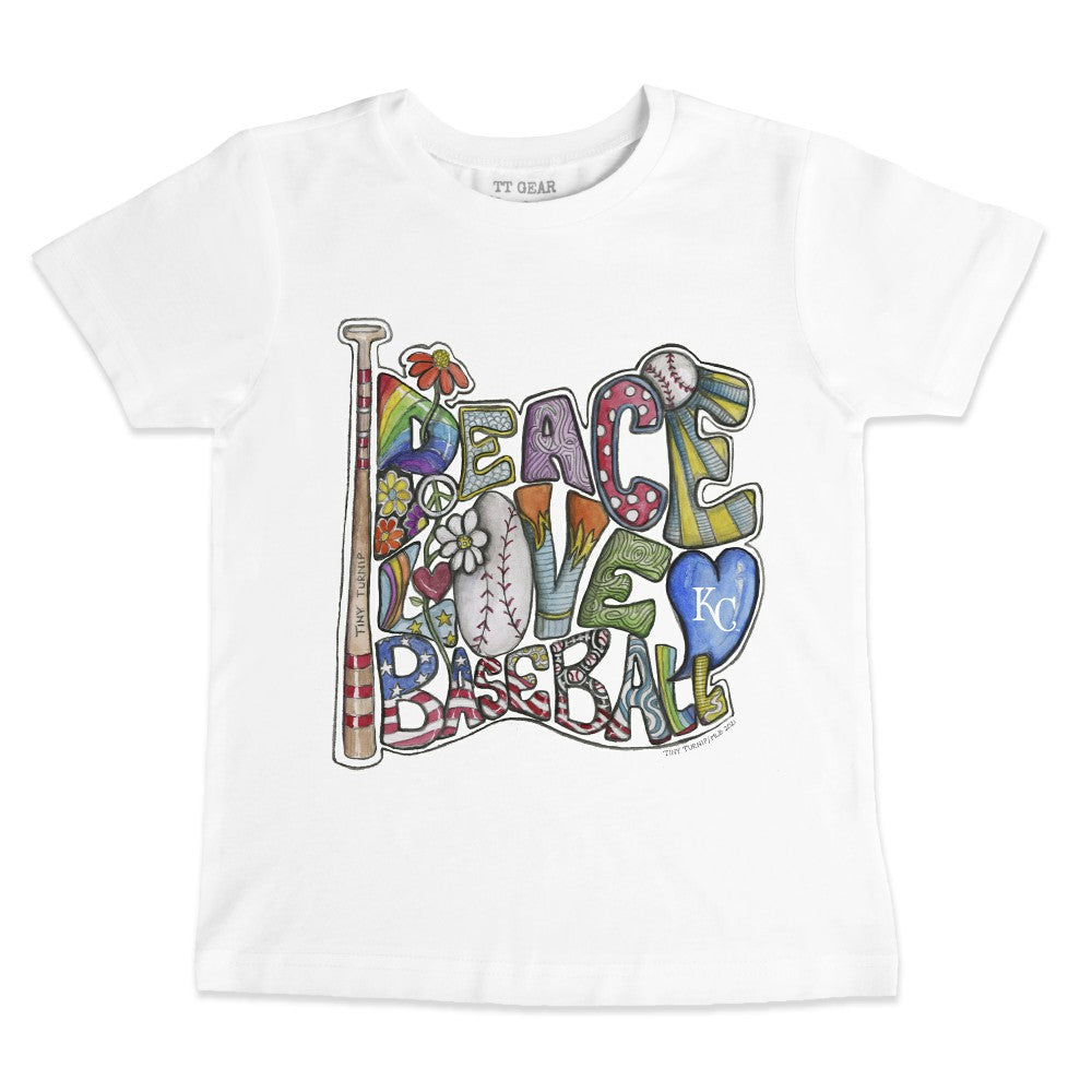 Kansas City Royals Tiny Turnip Youth Peace Love Baseball T-Shirt - White