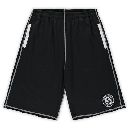 Brooklyn Nets Big & Tall Contrast Stitch Knit Shorts - Black/White on sale