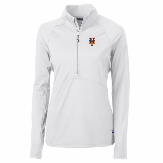 New York Mets Cutter & Buck Women's Adapt Eco Knit Stretch Half-Zip Pullover Top - White