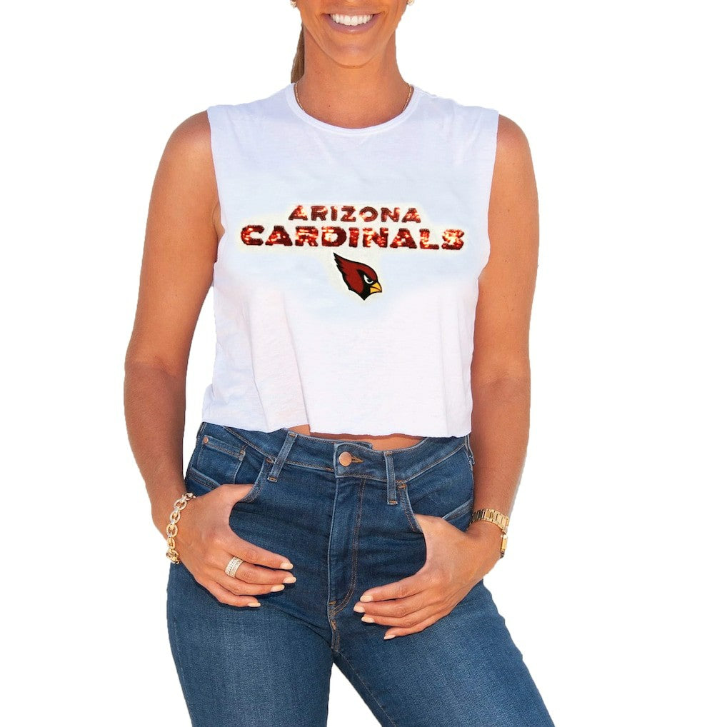 Arizona Cardinals Cuce Women's Sequin Cropped Tank Top - White on sale