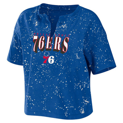 Philadelphia 76ers WEAR by Erin Andrews Women's Bleach Splatter Notch Neck T-Shirt - Royal sale