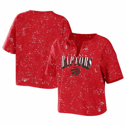 Toronto Raptors WEAR by Erin Andrews Women's Bleach Splatter Notch Neck T-Shirt - Red shop