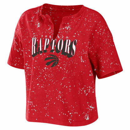 Toronto Raptors WEAR by Erin Andrews Women's Bleach Splatter Notch Neck T-Shirt - Red shop