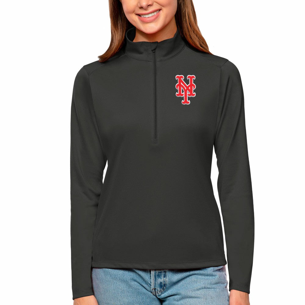 New York Mets Antigua Women's Tribute Quarter-Zip Pullover Top - Charcoal