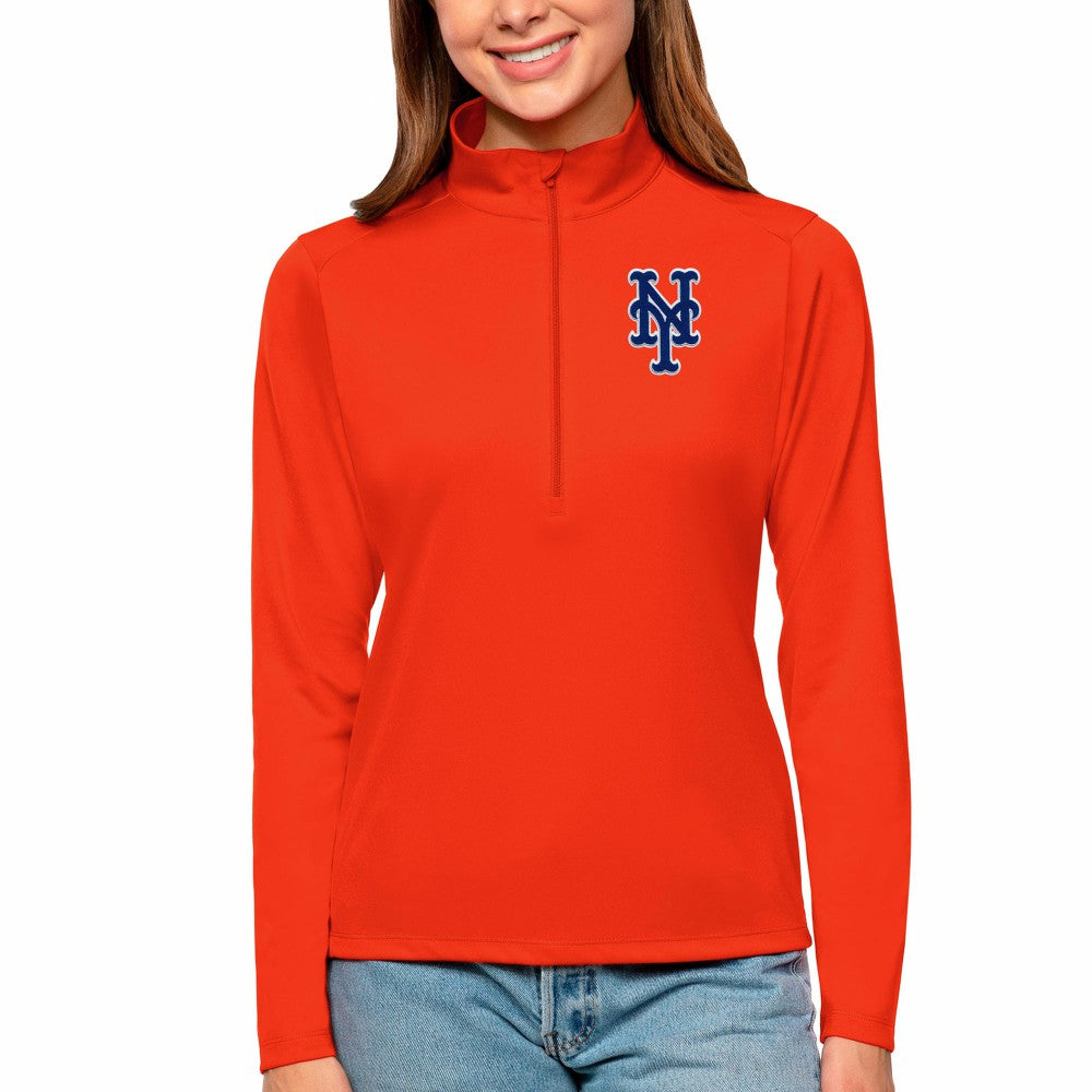 New York Mets Antigua Women's Tribute Quarter-Zip Pullover Top - Orange