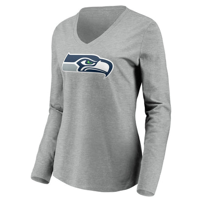 Seattle Seahawks Women's Team Authentic Custom Long Sleeve V-Neck T-Shirt - Gray outlet