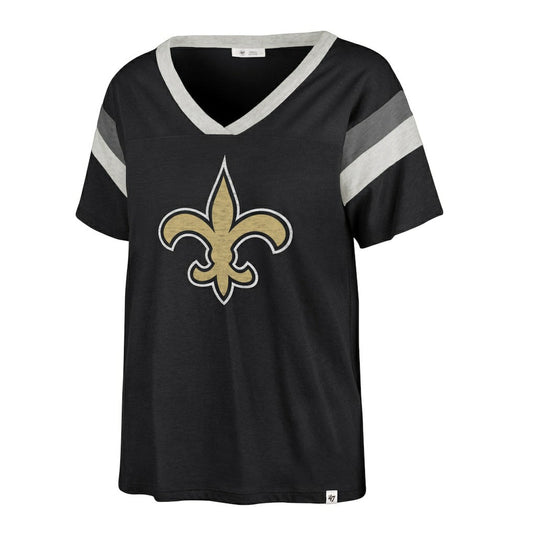 New Orleans Saints '47 Women's Phoenix V-Neck T-Shirt - Black on sale
