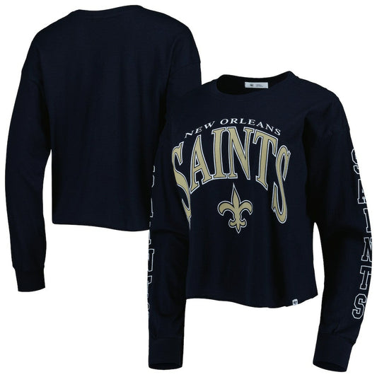New Orleans Saints '47 Women's Skyler Parkway Cropped Long Sleeve T-Shirt - Black online