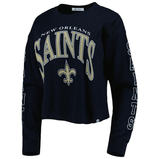 New Orleans Saints '47 Women's Skyler Parkway Cropped Long Sleeve T-Shirt - Black online