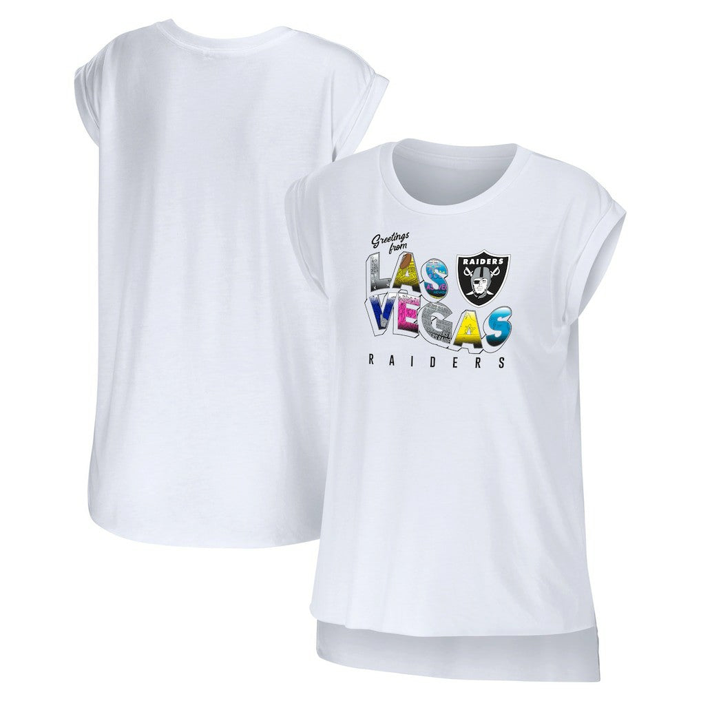 Las Vegas Raiders WEAR by Erin Andrews Women's Greetings From Muscle T-Shirt - White outlet