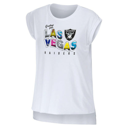Las Vegas Raiders WEAR by Erin Andrews Women's Greetings From Muscle T-Shirt - White outlet