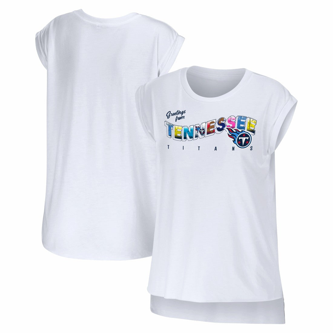Tennessee Titans WEAR by Erin Andrews Women's Greetings From Muscle T-Shirt - White cheap