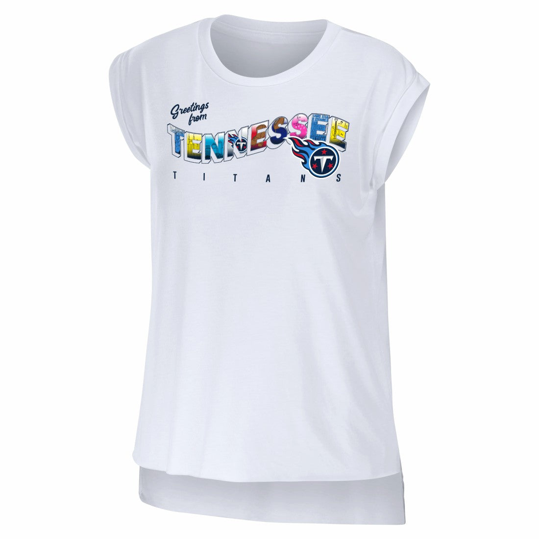 Tennessee Titans WEAR by Erin Andrews Women's Greetings From Muscle T-Shirt - White cheap