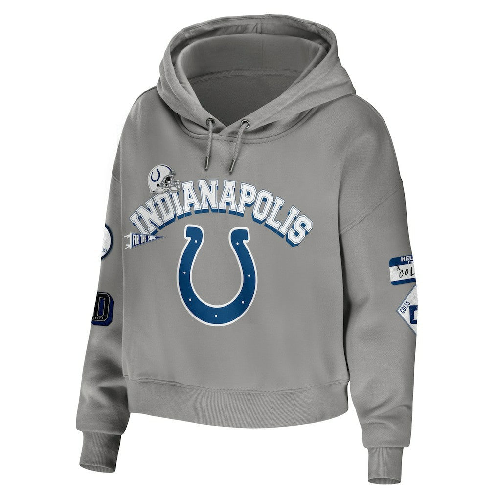 Indianapolis Colts WEAR by Erin Andrews Women's Modest Cropped Pullover Hoodie - Gray outlet