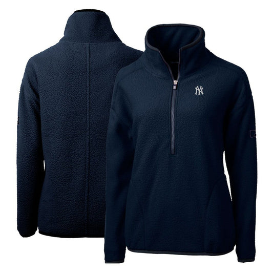 New York Yankees Cutter & Buck Women's Cascade Eco Sherpa Fleece Quarter-Zip Pullover Jacket - Navy