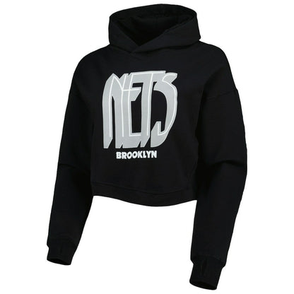 Brooklyn Nets Lusso Women's Layla World Tour Cropped Pullover Hoodie - Black online