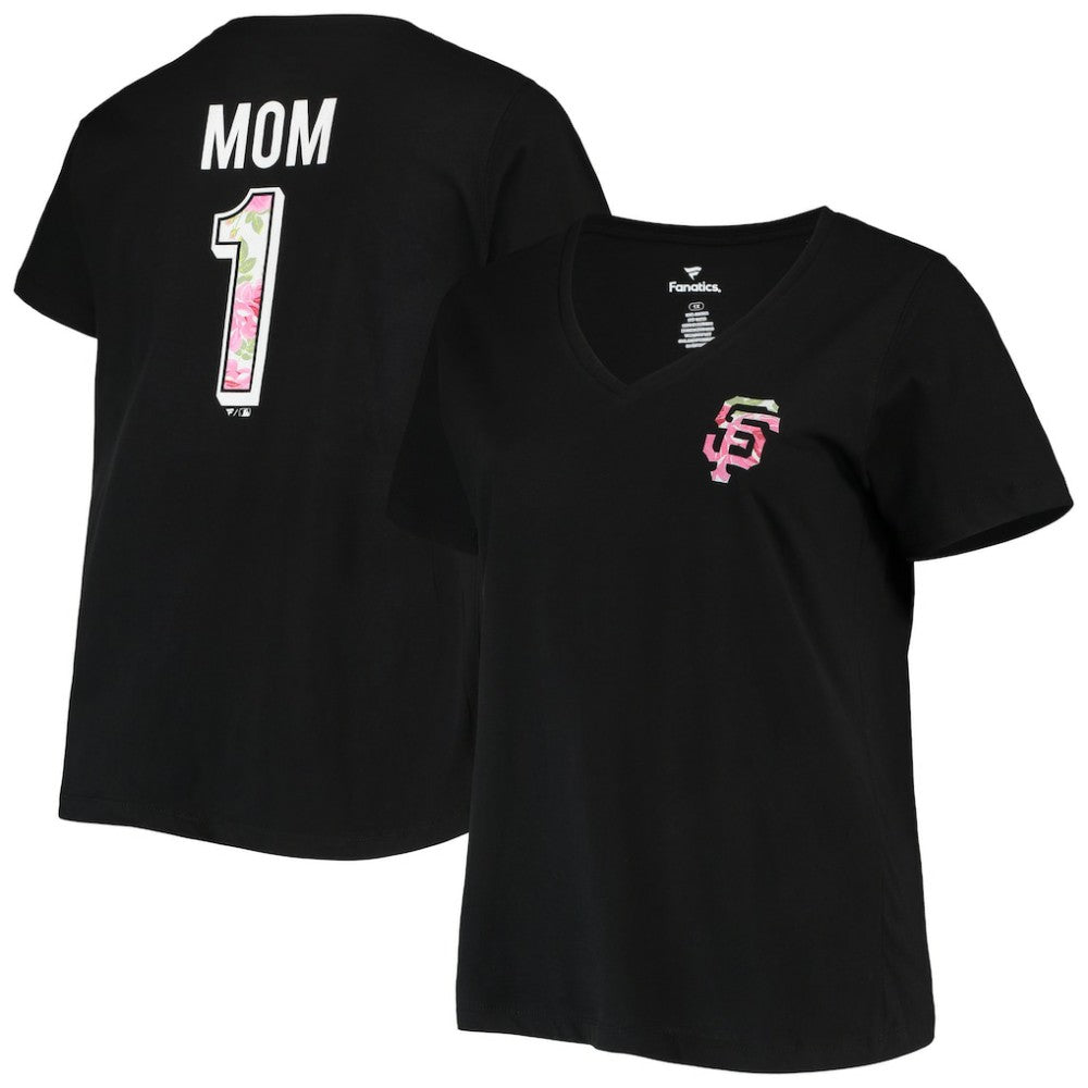 San Francisco Giants Women's Plus Size #1 Mom 2-Hit V-Neck T-Shirt - Black