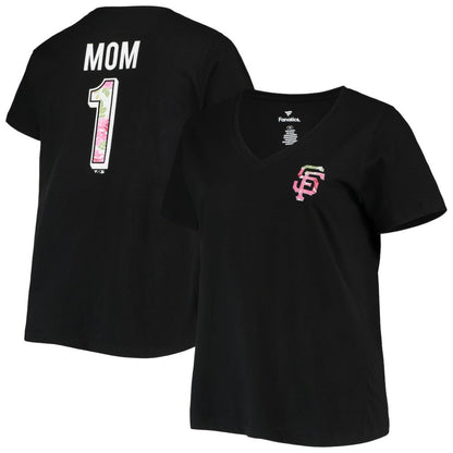 San Francisco Giants Women's Plus Size #1 Mom 2-Hit V-Neck T-Shirt - Black