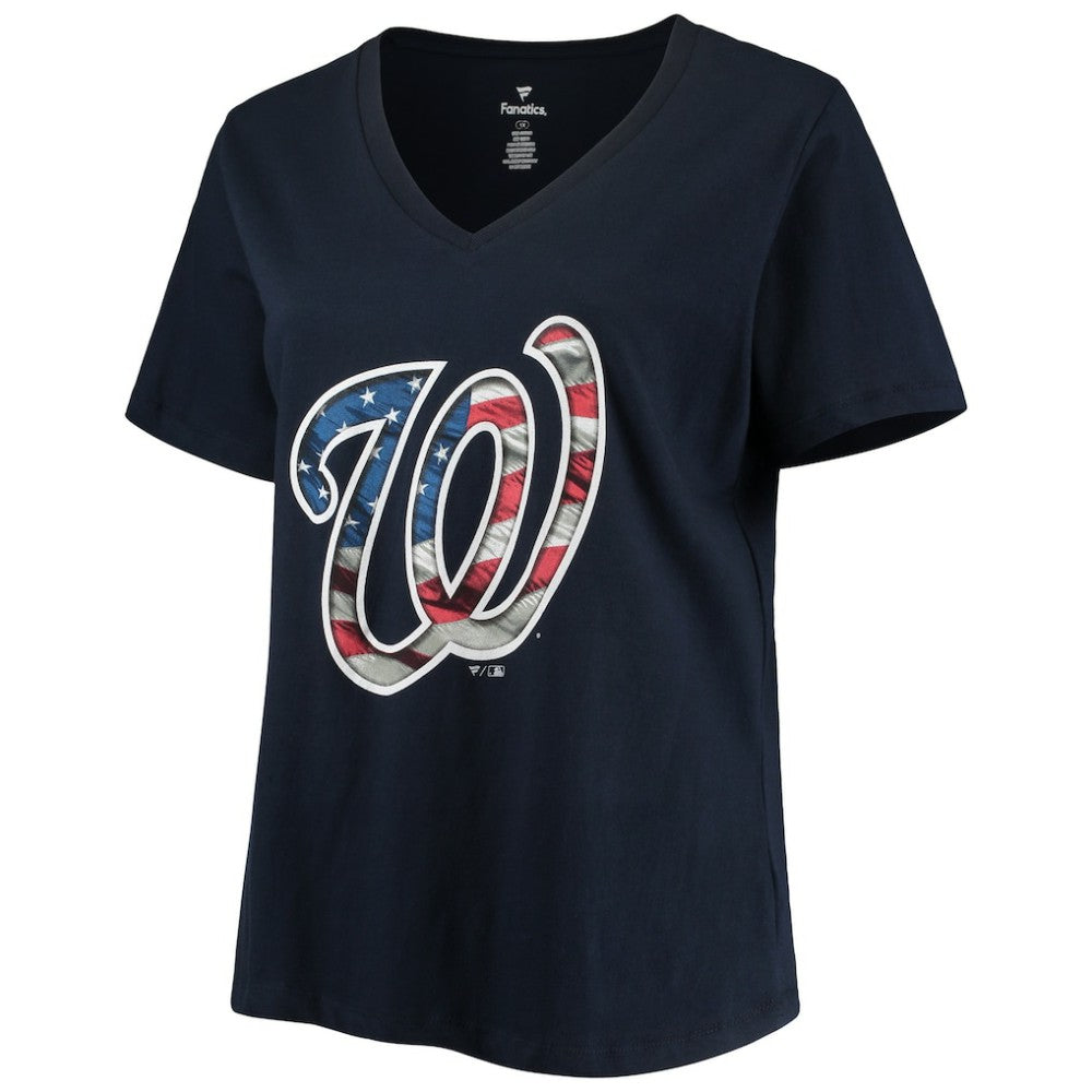 Washington Nationals Women's Plus Size Banner V-Neck T-Shirt - Navy